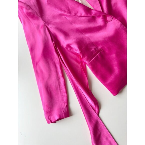 ZARA Hot Pink Satin Waist Tie Oversized Single Breasted Blazer Jacket, Size L - Picture 10 of 15